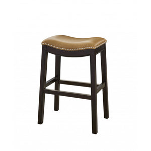 25" Espresso and Carmel Saddle Style Counter Height Bar Stool