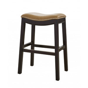 25" Espresso and Carmel Saddle Style Counter Height Bar Stool