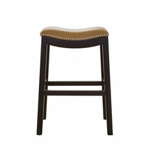 Load image into Gallery viewer, 25&quot; Espresso and Carmel Saddle Style Counter Height Bar Stool