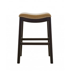 25" Espresso and Carmel Saddle Style Counter Height Bar Stool