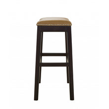 Load image into Gallery viewer, 25&quot; Espresso and Carmel Saddle Style Counter Height Bar Stool