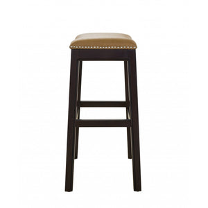 25" Espresso and Carmel Saddle Style Counter Height Bar Stool