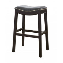 Load image into Gallery viewer, 30&quot; Espresso and Gray Saddle Style Counter Height Bar Stool