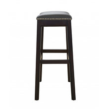 Load image into Gallery viewer, 30&quot; Espresso and Gray Saddle Style Counter Height Bar Stool