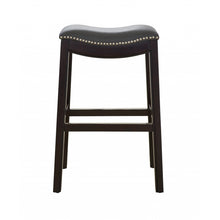 Load image into Gallery viewer, 30&quot; Espresso and Gray Saddle Style Counter Height Bar Stool