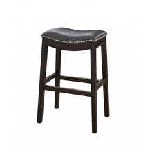 Load image into Gallery viewer, 30&quot; Espresso and Gray Saddle Style Counter Height Bar Stool