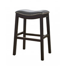 Load image into Gallery viewer, 25&quot; Espresso and Gray Saddle Style Counter Height Bar Stool