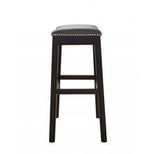 Load image into Gallery viewer, 25&quot; Espresso and Gray Saddle Style Counter Height Bar Stool