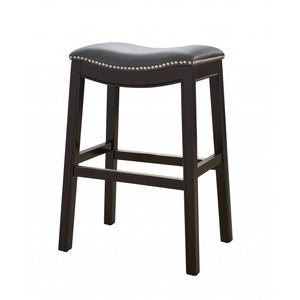 25" Espresso and Gray Saddle Style Counter Height Bar Stool