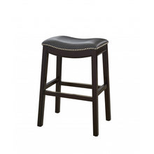 Load image into Gallery viewer, 25&quot; Espresso and Gray Saddle Style Counter Height Bar Stool