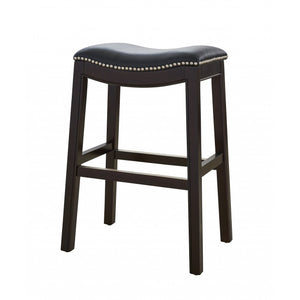 25" Espresso and Black Saddle Style Counter Height Bar Stool