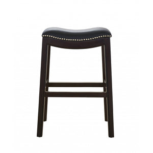 25" Espresso and Black Saddle Style Counter Height Bar Stool