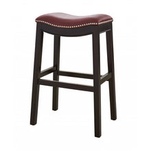 Load image into Gallery viewer, 30&quot; Espresso and Red Saddle Style Counter Height Bar Stool