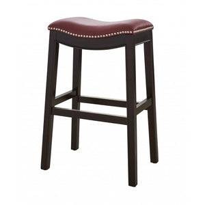 30" Espresso and Red Saddle Style Counter Height Bar Stool