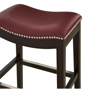 30" Espresso and Red Saddle Style Counter Height Bar Stool