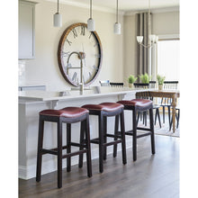 Load image into Gallery viewer, 30&quot; Espresso and Red Saddle Style Counter Height Bar Stool