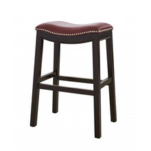 Load image into Gallery viewer, 25&quot; Espresso and Red Saddle Style Counter Height Bar Stool