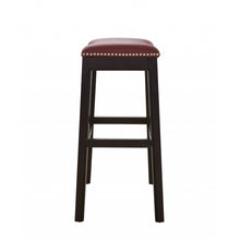 Load image into Gallery viewer, 25&quot; Espresso and Red Saddle Style Counter Height Bar Stool