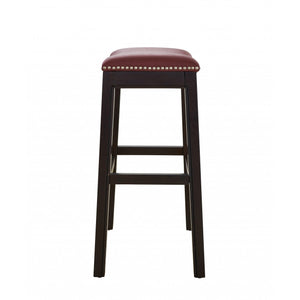 25" Espresso and Red Saddle Style Counter Height Bar Stool