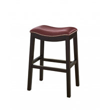 Load image into Gallery viewer, 25&quot; Espresso and Red Saddle Style Counter Height Bar Stool