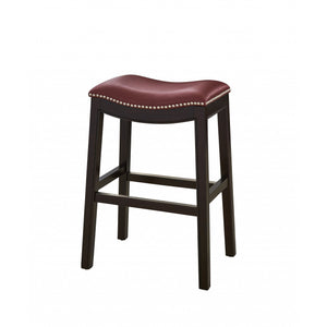 25" Espresso and Red Saddle Style Counter Height Bar Stool