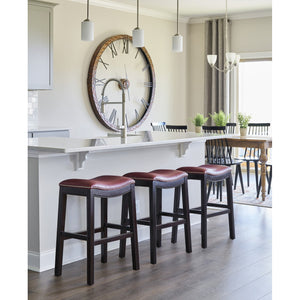 25" Espresso and Red Saddle Style Counter Height Bar Stool