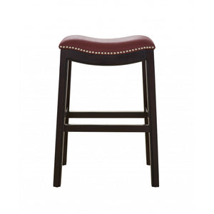 25" Espresso and Red Saddle Style Counter Height Bar Stool