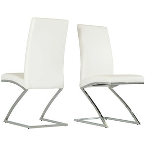 Set of 2 Modern White Faux Leather and Chrome Dining Chairs