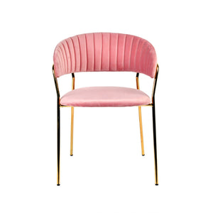 Set of 2 Curved Chic Pink and Gold Velour Dining Chairs