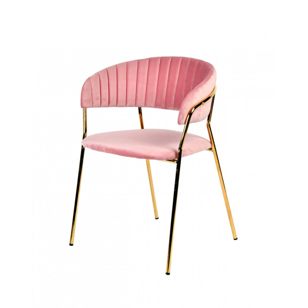 Set of 2 Curved Chic Pink and Gold Velour Dining Chairs