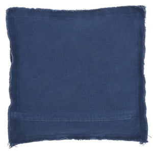 18" Boho Navy Blue Frayed Edge Canvas Throw Pillow