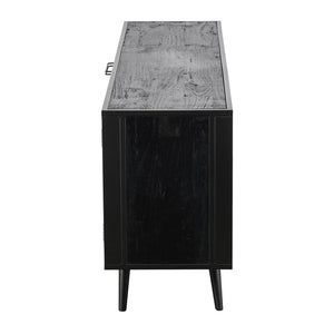 79" Modern Rustic Black and Rattan Buffet Server
