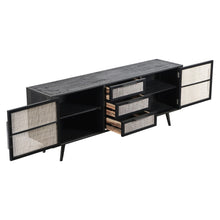 Load image into Gallery viewer, 79&quot; Modern Rustic Black and Rattan Buffet Server
