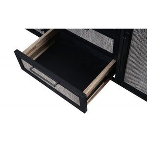 79" Modern Rustic Black and Rattan Buffet Server