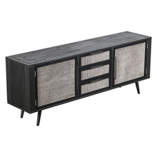 Load image into Gallery viewer, 79&quot; Modern Rustic Black and Rattan Buffet Server