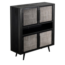 Load image into Gallery viewer, Modern Rustic Black Rattan Double Decker Accent Cabinet