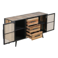 Load image into Gallery viewer, 63&quot; Modern Rustic Black Natural and Rattan Buffet Server