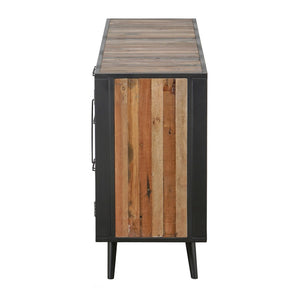 63" Modern Rustic Black Natural and Rattan Buffet Server