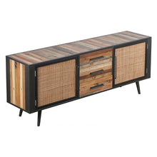 Load image into Gallery viewer, 79&quot; Modern Rustic Black Natural and Rattan Buffet Server