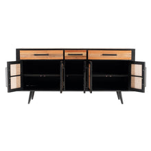 Load image into Gallery viewer, 71&quot; Modern Rustic Black Natural and Rattan Buffet Server