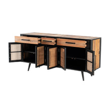 Load image into Gallery viewer, 71&quot; Modern Rustic Black Natural and Rattan Buffet Server