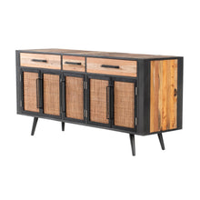 Load image into Gallery viewer, 71&quot; Modern Rustic Black Natural and Rattan Buffet Server