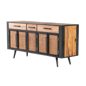 71" Modern Rustic Black Natural and Rattan Buffet Server