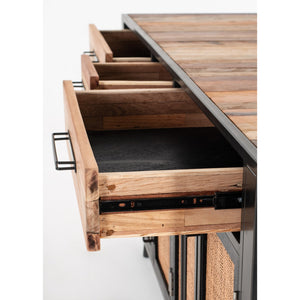 71" Modern Rustic Black Natural and Rattan Buffet Server