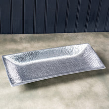 Load image into Gallery viewer, Silver Hammered Rectangle Serving Tray