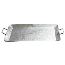Load image into Gallery viewer, Silver Hammered Rectangle Serving Tray with Handles