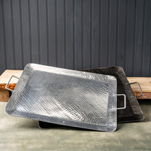 Load image into Gallery viewer, Silver Hammered Rectangle Serving Tray with Handles