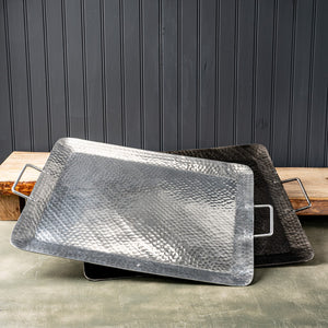 Silver Hammered Rectangle Serving Tray with Handles