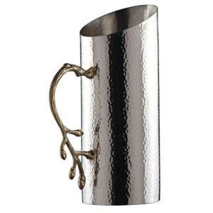 Cylindrical Leaf Handle Hammered Pitcher