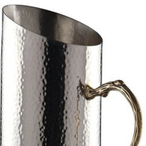 Cylindrical Leaf Handle Hammered Pitcher